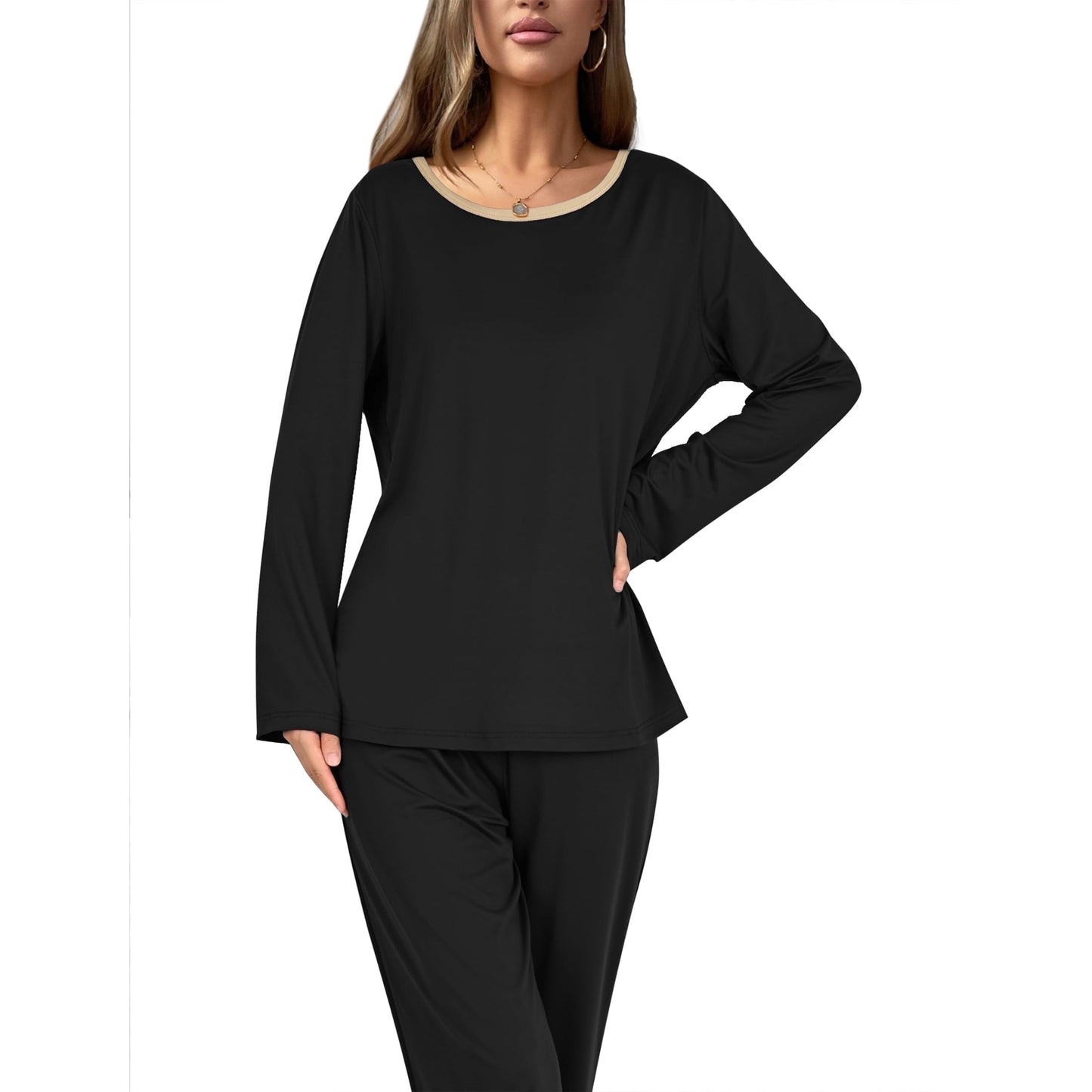 MecTo Women Christmas Pajamas Sets Cotton Pj Set Long Sleeve Top with Long Pants Sleepwear 2 Piece Lounge Set M