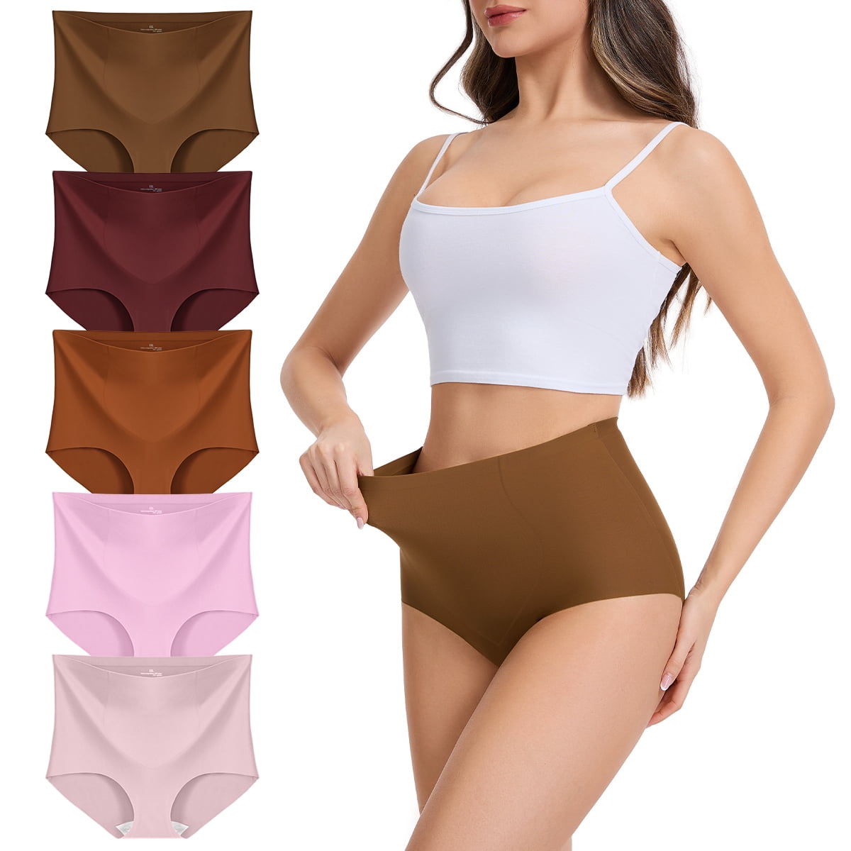 MecTo Women's Seamless Underwear No Show Panties Tummy Control Hipster High Waisted Briefs 5 Pack Plus Size