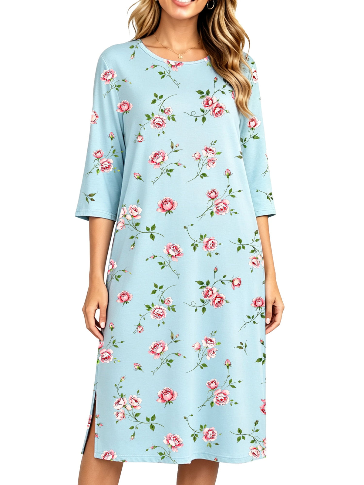 MecTo Sleepwear Cotton 3/4 Sleeve with Pocket, Nightgown (Women's)