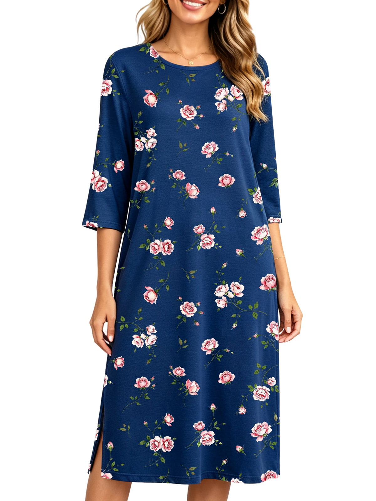MecTo Sleepwear Cotton 3/4 Sleeve with Pocket, Nightgown (Women's)