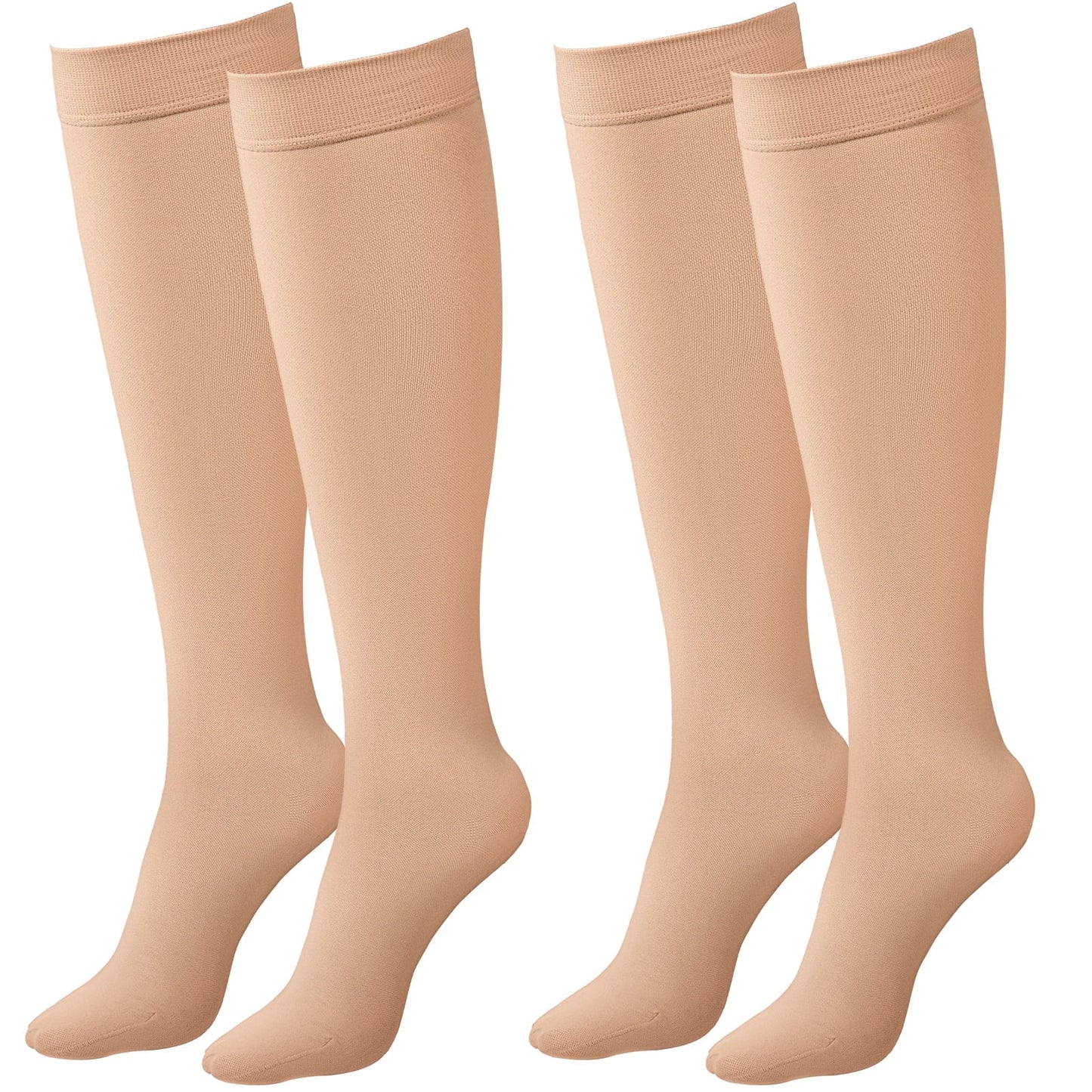 MARTINE MALL 2 Pair Knee High Graduated Compression Stockings 20-30 mmhg Open Toe Compression Socks for Women and Men(Beige+Black)