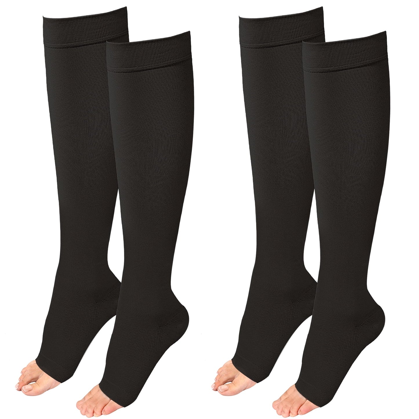 MARTINE MALL 2 Pair Knee High Graduated Compression Stockings 20-30 mmhg Open Toe Compression Socks for Women and Men(Beige+Black)