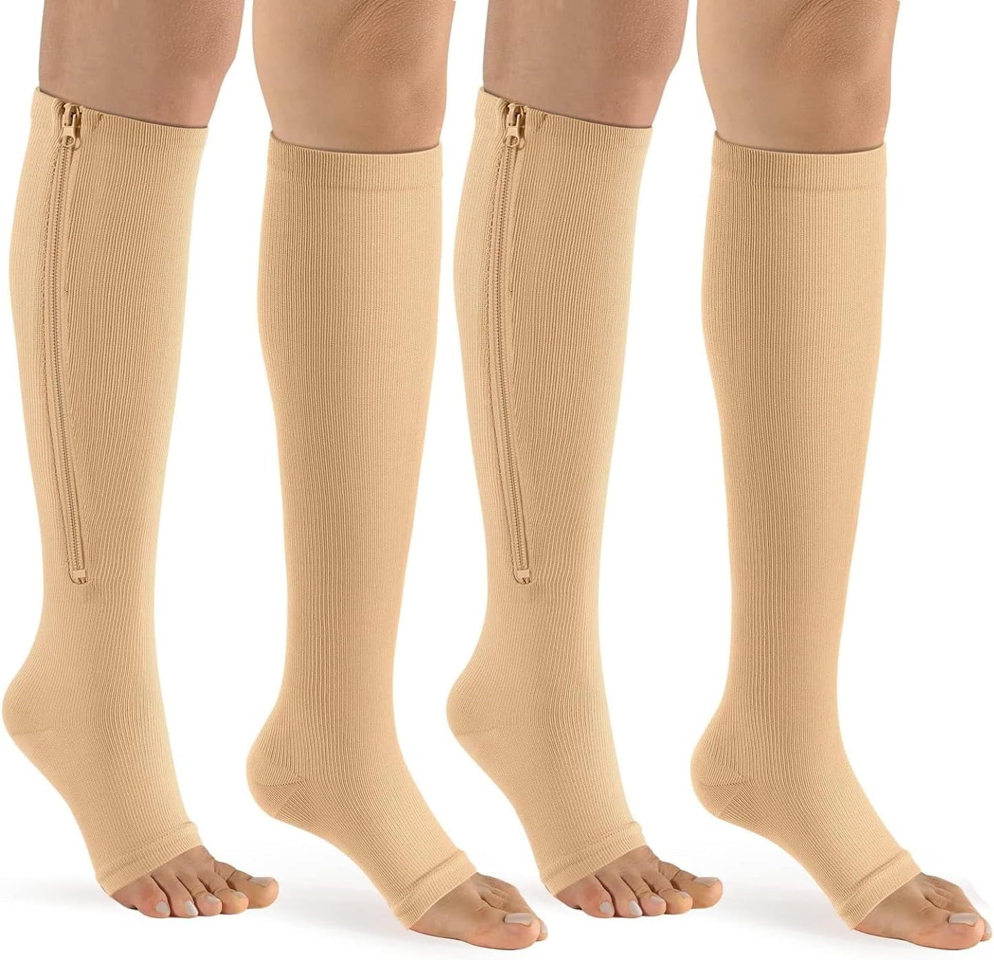 Sunm Boutique 2 Pairs Zipper Compression Socks 15-20 mmHg Open Toe Compression Stocking for Women and Men