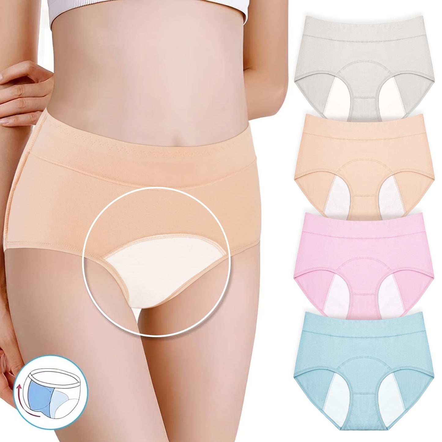 Sunm Boutique Women's Period Underwear Heavy Flow, High Absorbency Cotton Panties LeakProof Postpartum Menstrual Briefs