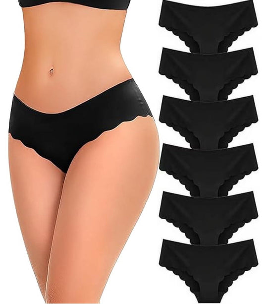 Sunm Boutique Seamless Cheeky Underwear for Women,No-Show Bikini Panties with Wave Edge,Stretchy & Non-Slip,6-Pack