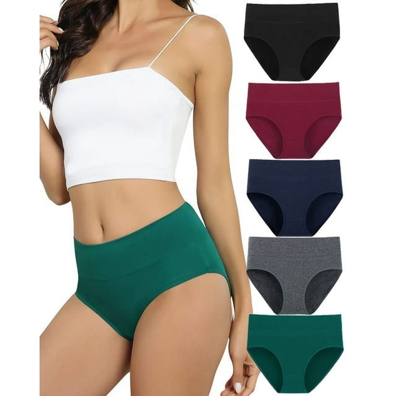 Sunm Boutique High Cut Cotton Underwear High Waisted Cotton Panties for Women Plus Size Full Coverage Cotton Briefs Breathable 5 Pack