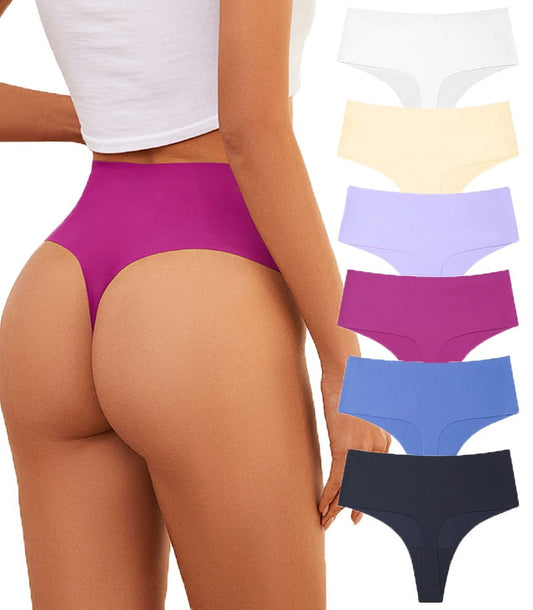Sunm Boutique High Waisted Seamless Underwear for Women High Waisted Thongs for Womens High Waisted No Show Panties Sexy Breathable Panties 6 Pack