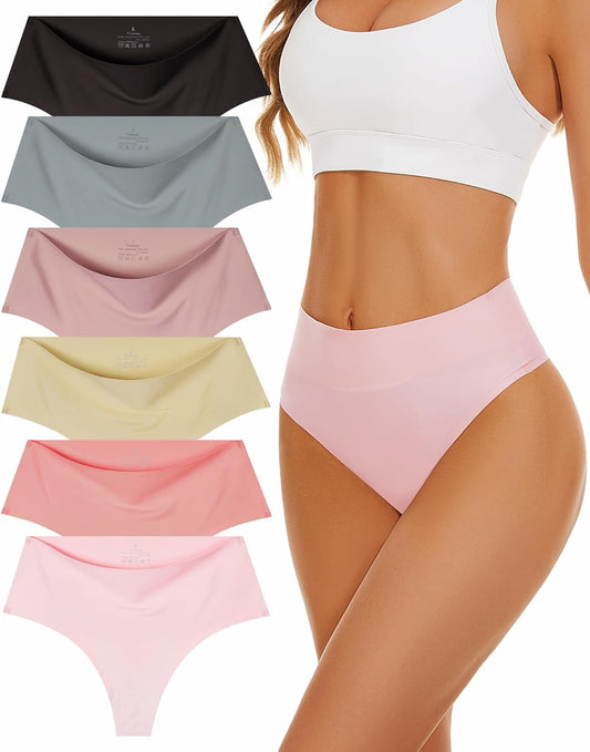Sunm Boutique High Waisted Thongs for Women Tummy Control Underwear Thongs Underwear 6 Pack