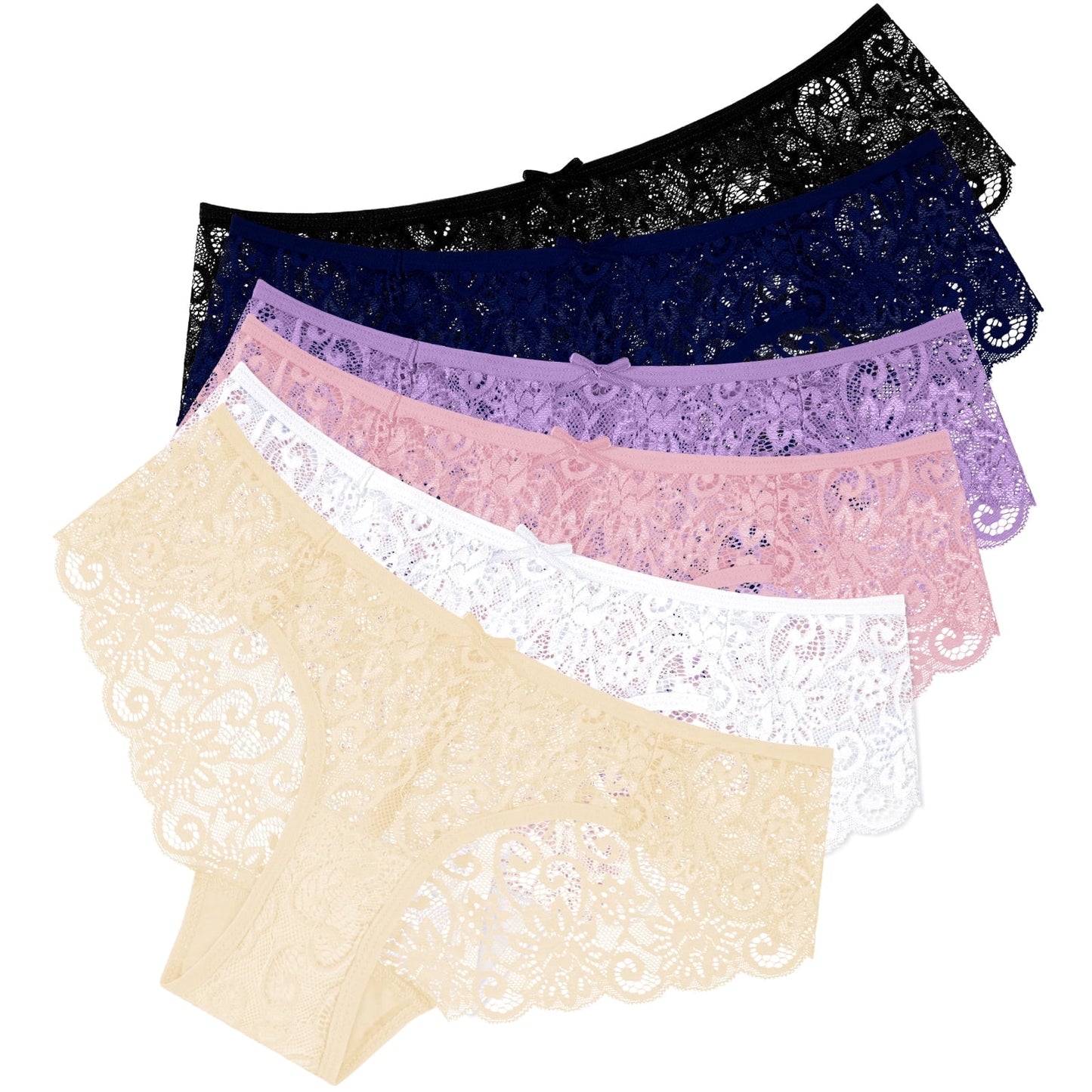 Sunm Boutique Lace Panties Cotton Underwear for Women Plus Size Cheeky Panties for Women Hipster 6 pack