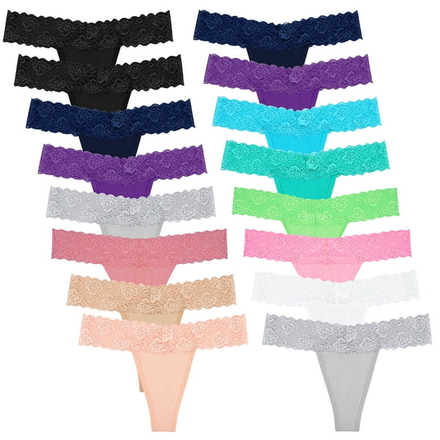 Sunm Boutique Lace Thongs for Women Cotton Thongs Underwear Pack 16 PACK