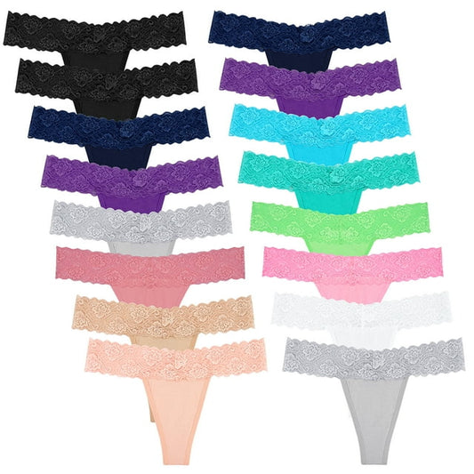 Sunm Boutique Lace Thongs for Women Cotton Thongs Underwear Pack 16 PACK