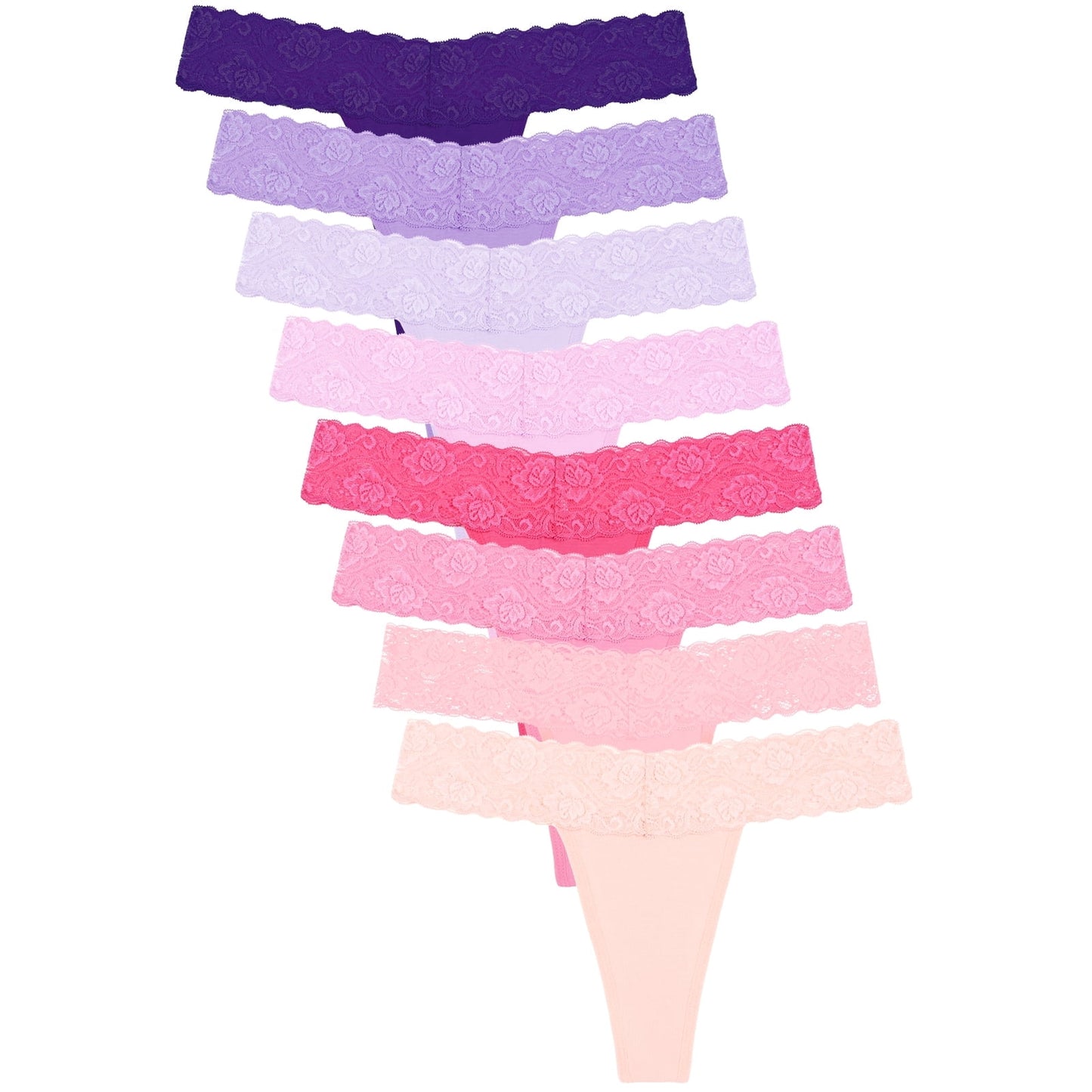 Sunm Boutique Lace Thongs for Women Low Rise T Back Cheeky Panties Cotton Womens Underwear,8 Pack