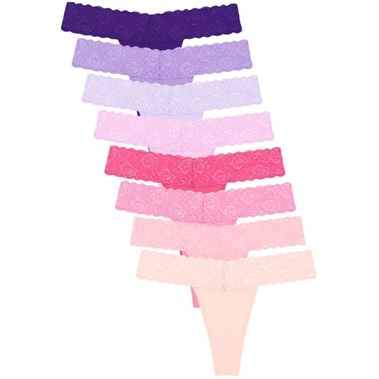 Sunm Boutique Lace Thongs for Women Low Rise T Back Cheeky Panties Cotton Womens Underwear,8 Pack