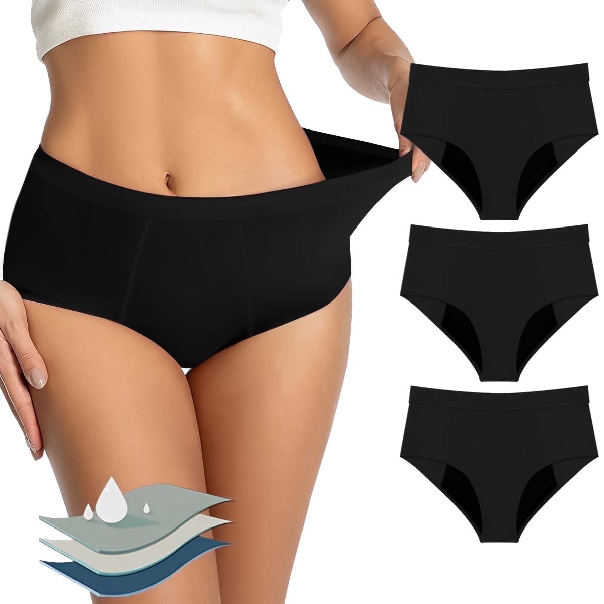 Sunm Boutique Modal Period Underwear for Women, Full Coverage Leak-Proof High Waist Panties, 3-Pack Quick Absorbing 50ml Heavy Flow