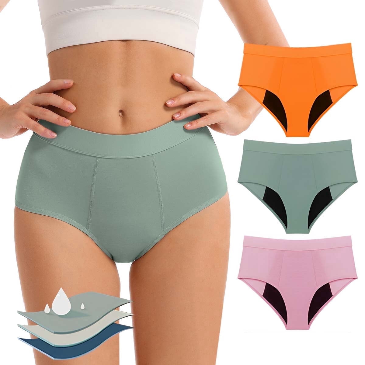 Sunm Boutique Modal Period Underwear for Women, Full Coverage Leak-Proof High Waist Panties, 3-Pack Quick Absorbing 50ml Heavy Flow