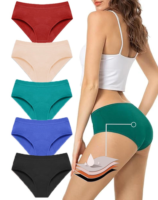 Sunm Boutique Period Underwear for Women Heavy Flow Panties Leak-Proof Panties Protective Briefs Hipster Panty 5 Pack