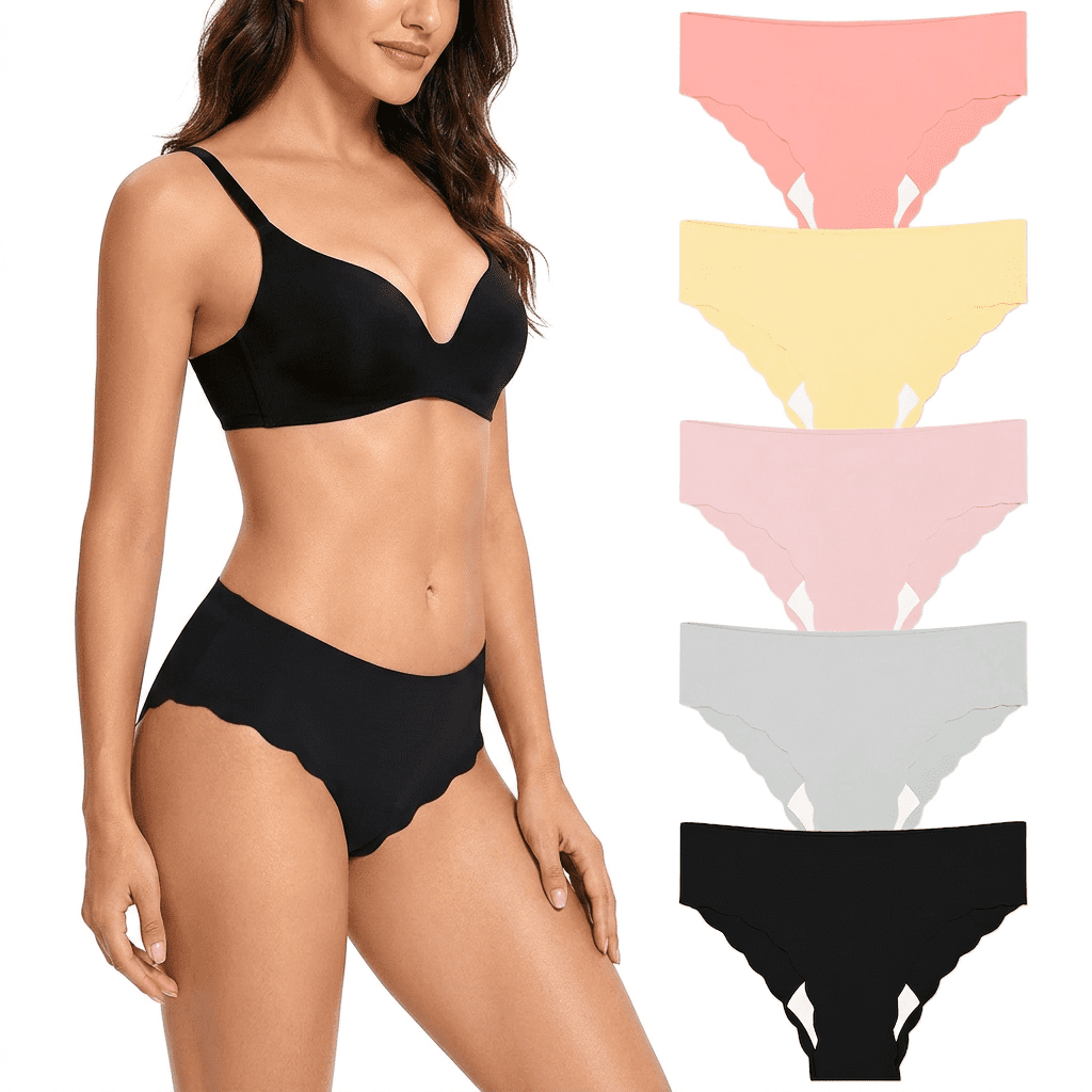 Sunm Boutique Cooling Seamless Underwear for Women, Low Rise Cheeky No Show Wave Edge Hipster Panties , 5-Pack XL Size Soft Stretch