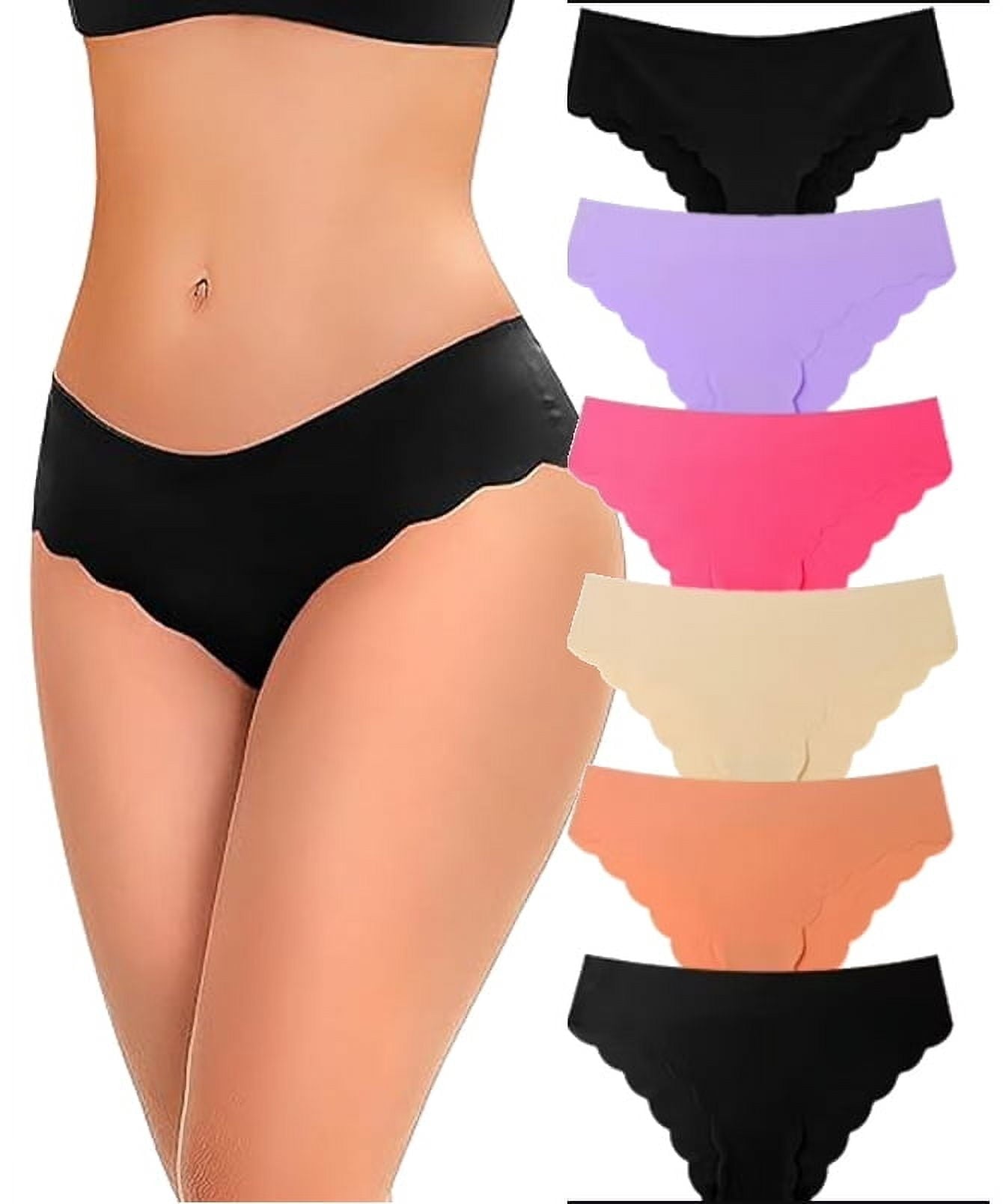Sunm Boutique Seamless Cheeky Underwear for Women,No-Show Bikini Panties with Wave Edge,Stretchy & Non-Slip,6-Pack