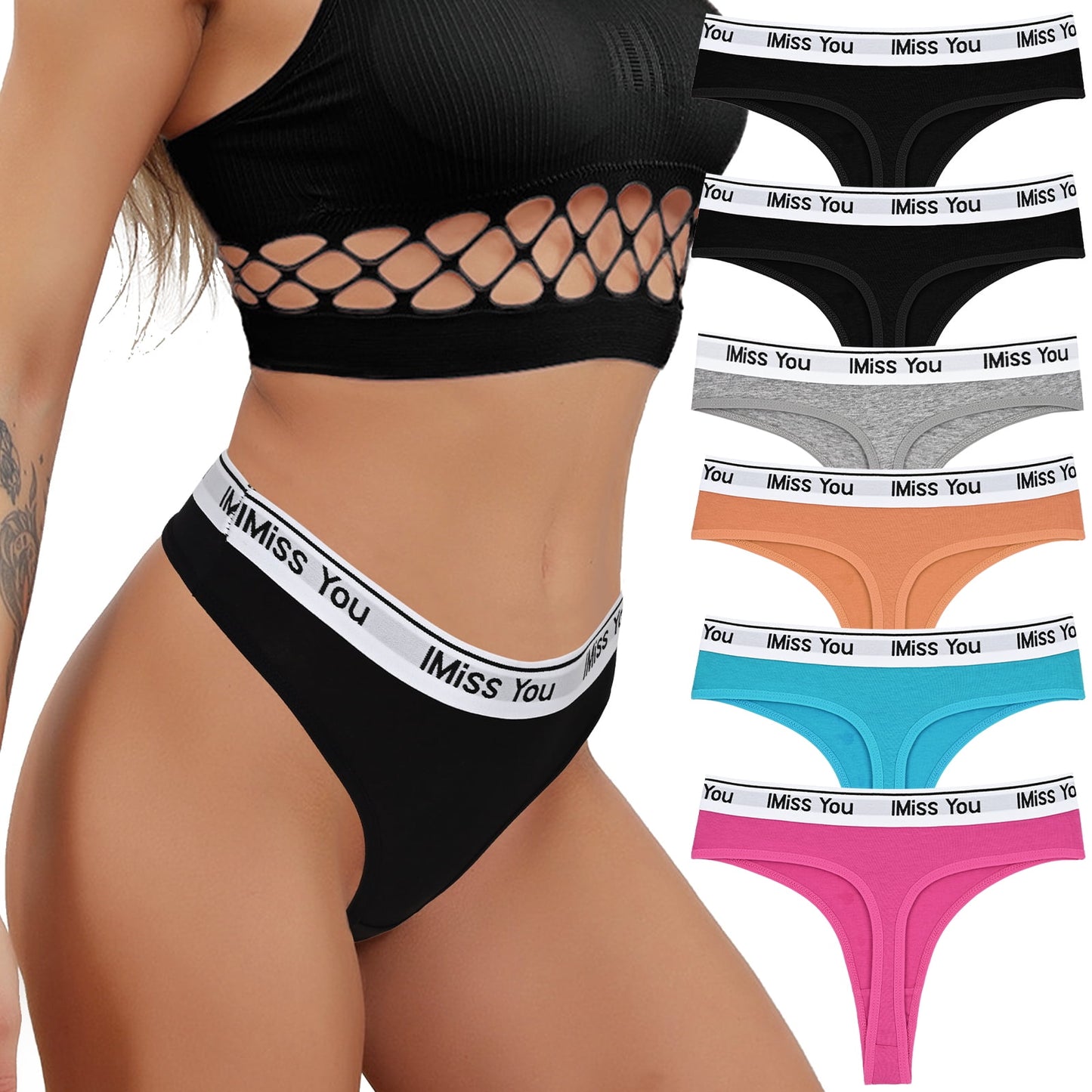 Sunm Boutique Women's Stretch Ribbed Thong,Sports G-Strings Thong Underwear for Women 6 Pack, S-XL