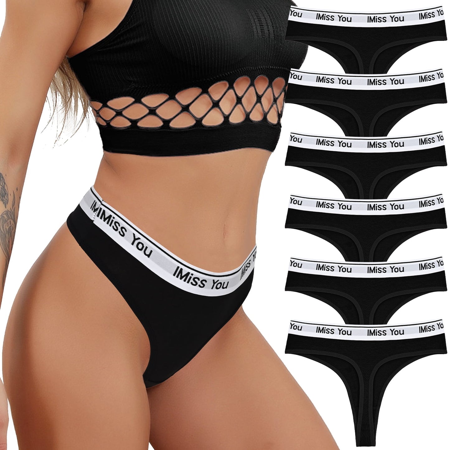 Sunm Boutique Women's Stretch Ribbed Thong,Sports G-Strings Thong Underwear for Women 6 Pack, S-XL