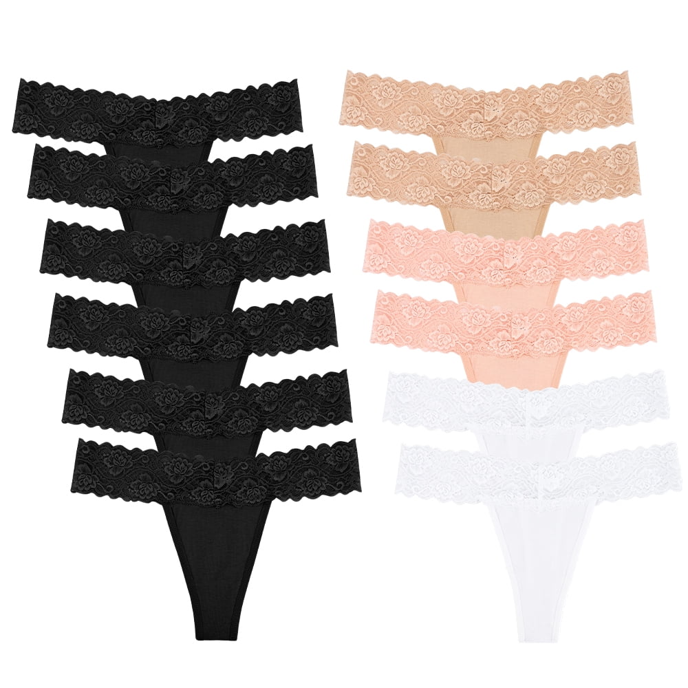 Sunm Boutique Thongs for Women, Cotton Thongs T Back Breathable Comfort See Through Panties Seamless Lace Thongs for Women Pack