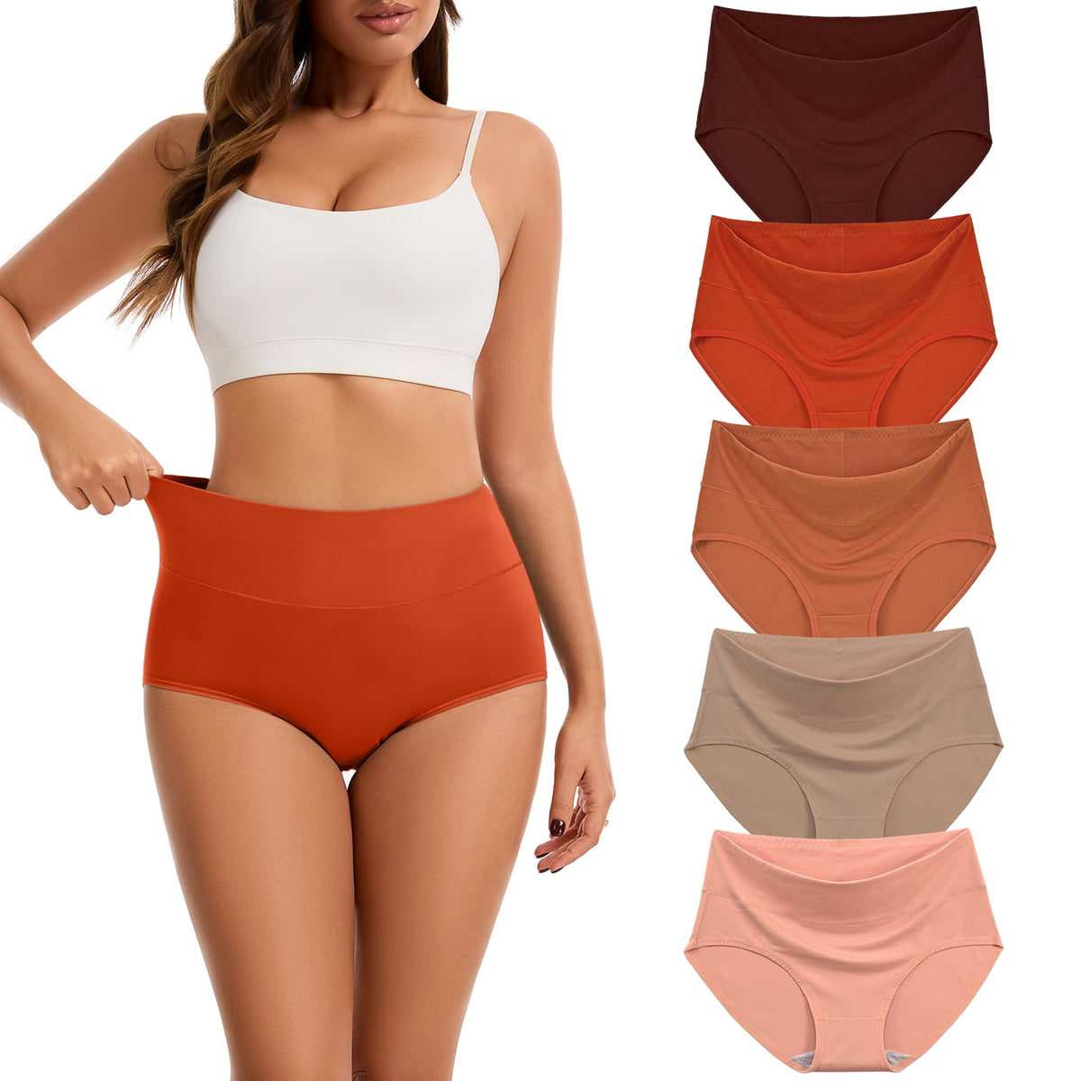 Sunm Boutique 5 Packs Plus Size High Waisted Cotton Women's Underwear,Full Coverage Tummy Control Panties Briefs