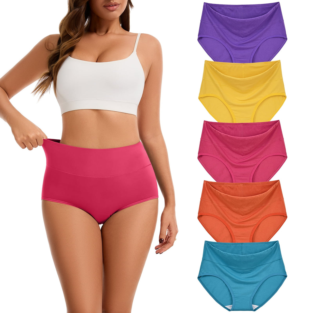 Sunm Boutique 5 Packs Plus Size High Waisted Cotton Women's Underwear,Full Coverage Tummy Control Panties Briefs
