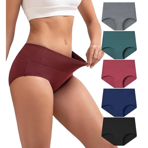 Sunm Boutique Women’s Cotton Briefs Underwear, 5-Pack High Waisted Full Coverage Panties, Soft Breathable with Double-Layer Waistband