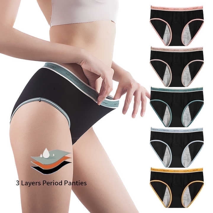 Sunm Boutique Women's Hipster Period Panties Postpartum Teens Menstrual Underwear 5-Pack