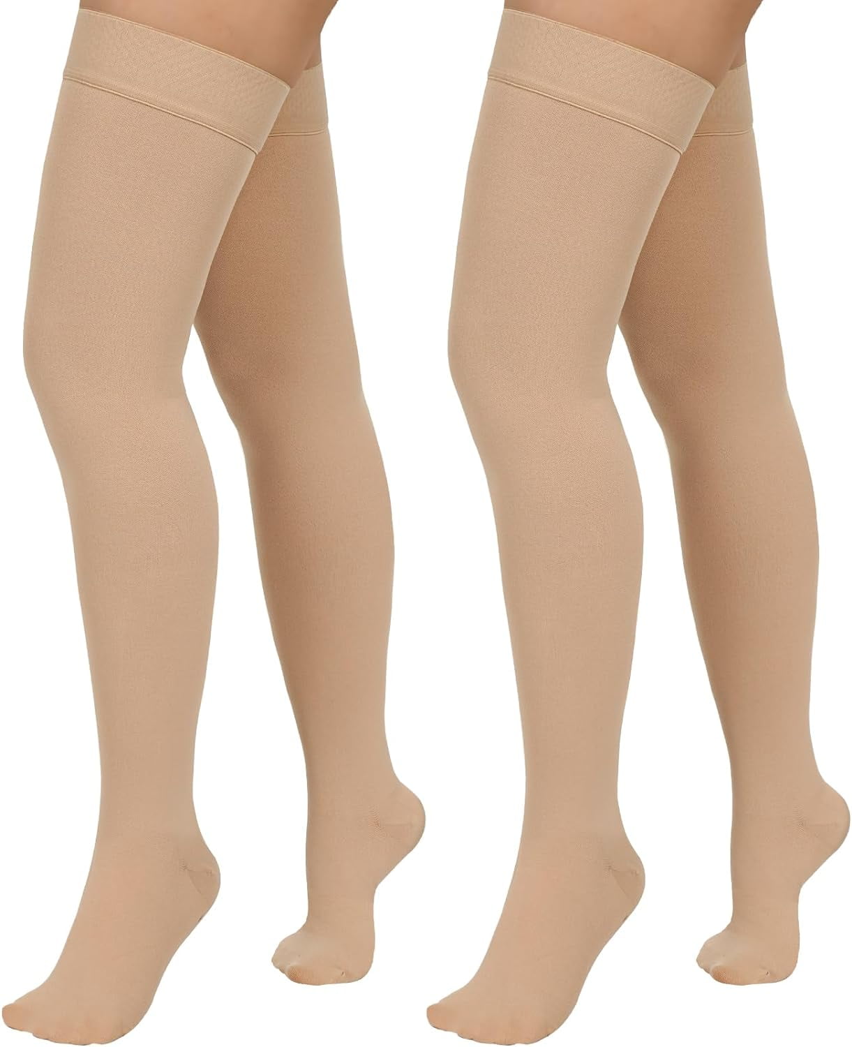 Wukang 2 Pairs Compression Stockings for Women & Men,20-30mmHg Thigh High Compression Socks,Closed Toe Medical Compression Socks with Silicone Dot Band