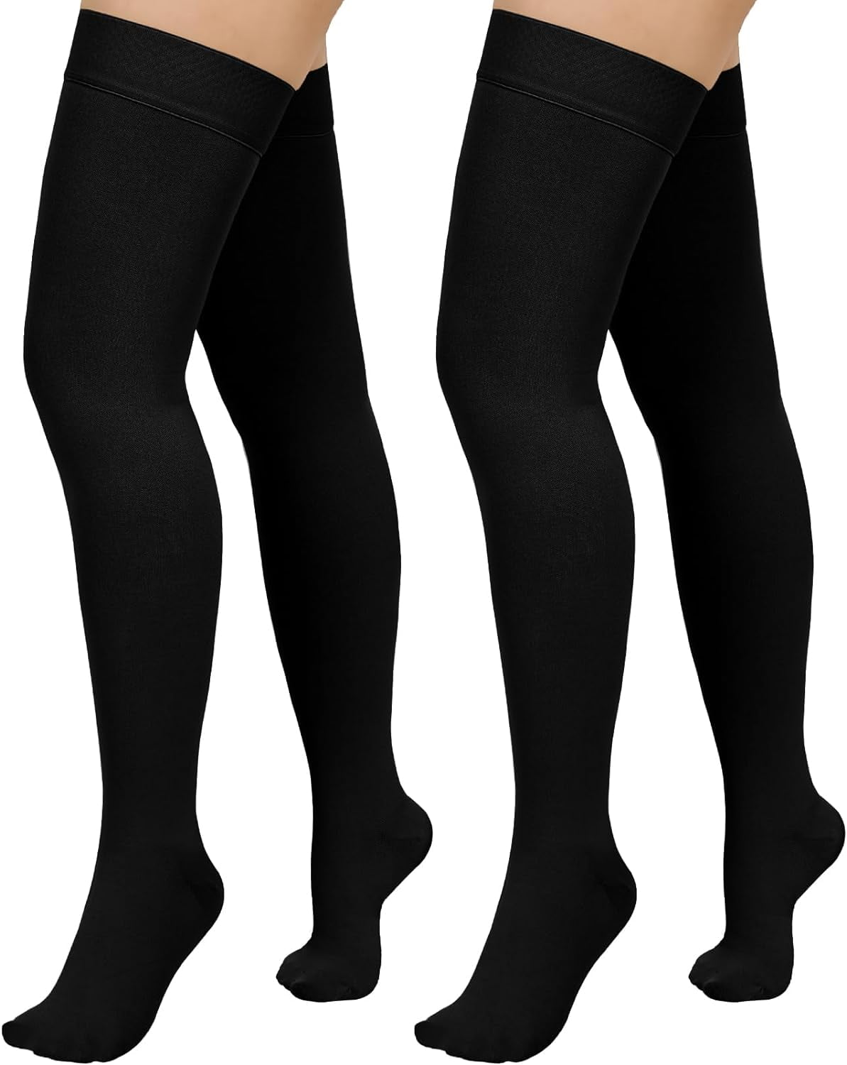 Wukang 2 Pairs Compression Stockings for Women & Men,20-30mmHg Thigh High Compression Socks,Closed Toe Medical Compression Socks with Silicone Dot Band