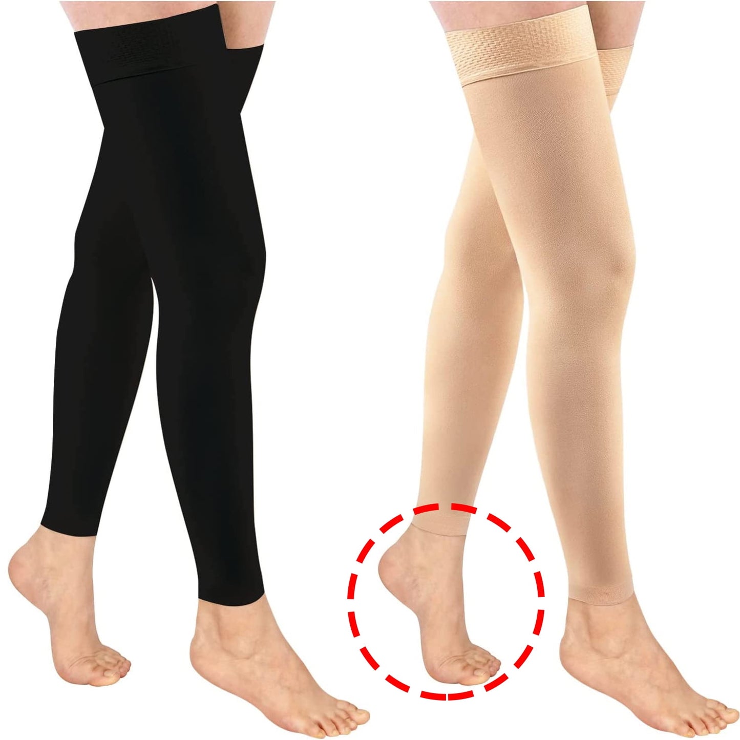 Wukang 20-30mmHg Black Thigh High Compression Stockings Footless Compression Socks for Women & Men锛