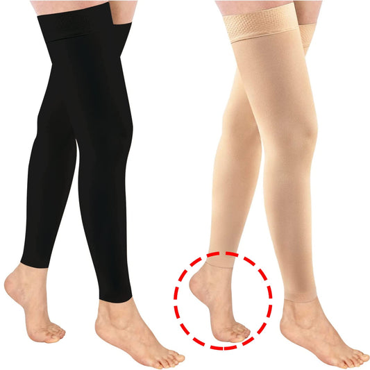 Wukang 20-30mmHg Black Thigh High Compression Stockings Footless Compression Socks for Women & Men锛