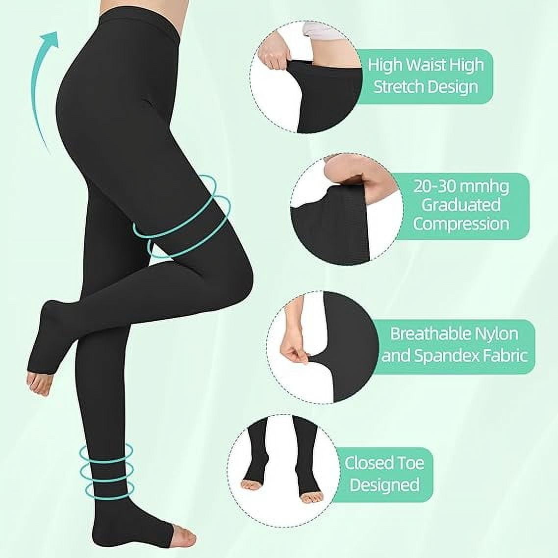 MARTINE MALL 2 Pairs Black XL Size 20-30 mmHg Compression Pantyhose Medical Footless Compression Stockings for Women,Pregnant, Teacher, Doctor