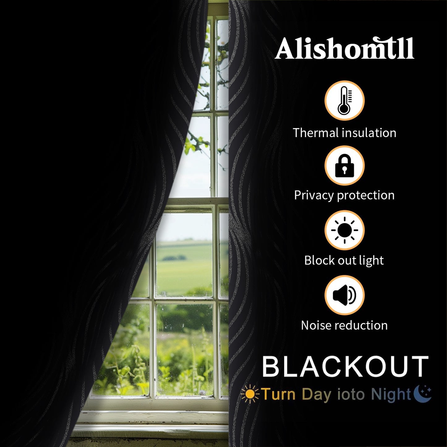 Alishomtll Dark Gray Blackout Curtains for Living Room ,Modern Metallic Silver Wave Pattern Bedroom Thermal Insulated Drapes ,2 Panel Set,52"x84"