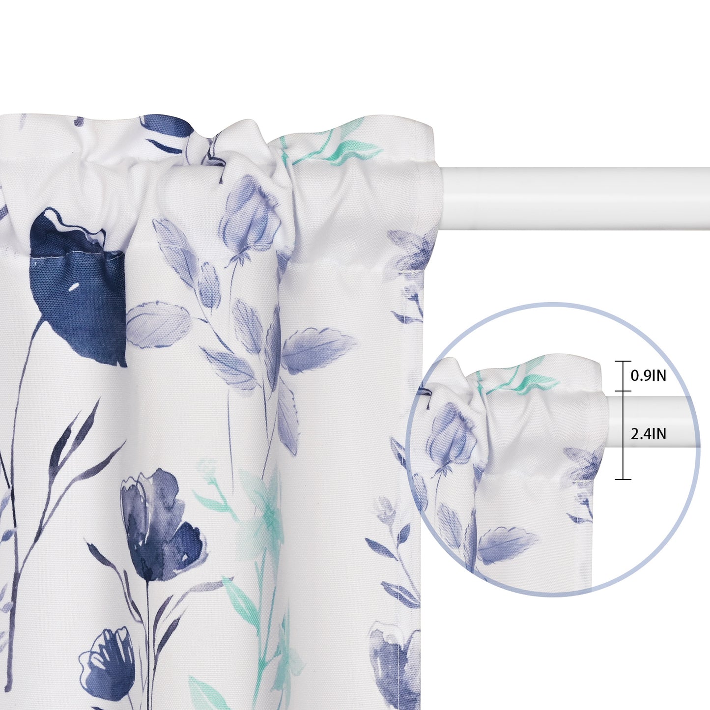 Alishomtll Kitchen Curtains Floral Print Tier Curtains Sets Light Filtering Small Window Drapes Rod Pocket ,26"Wx36"L,2 Panels,Gray Blue