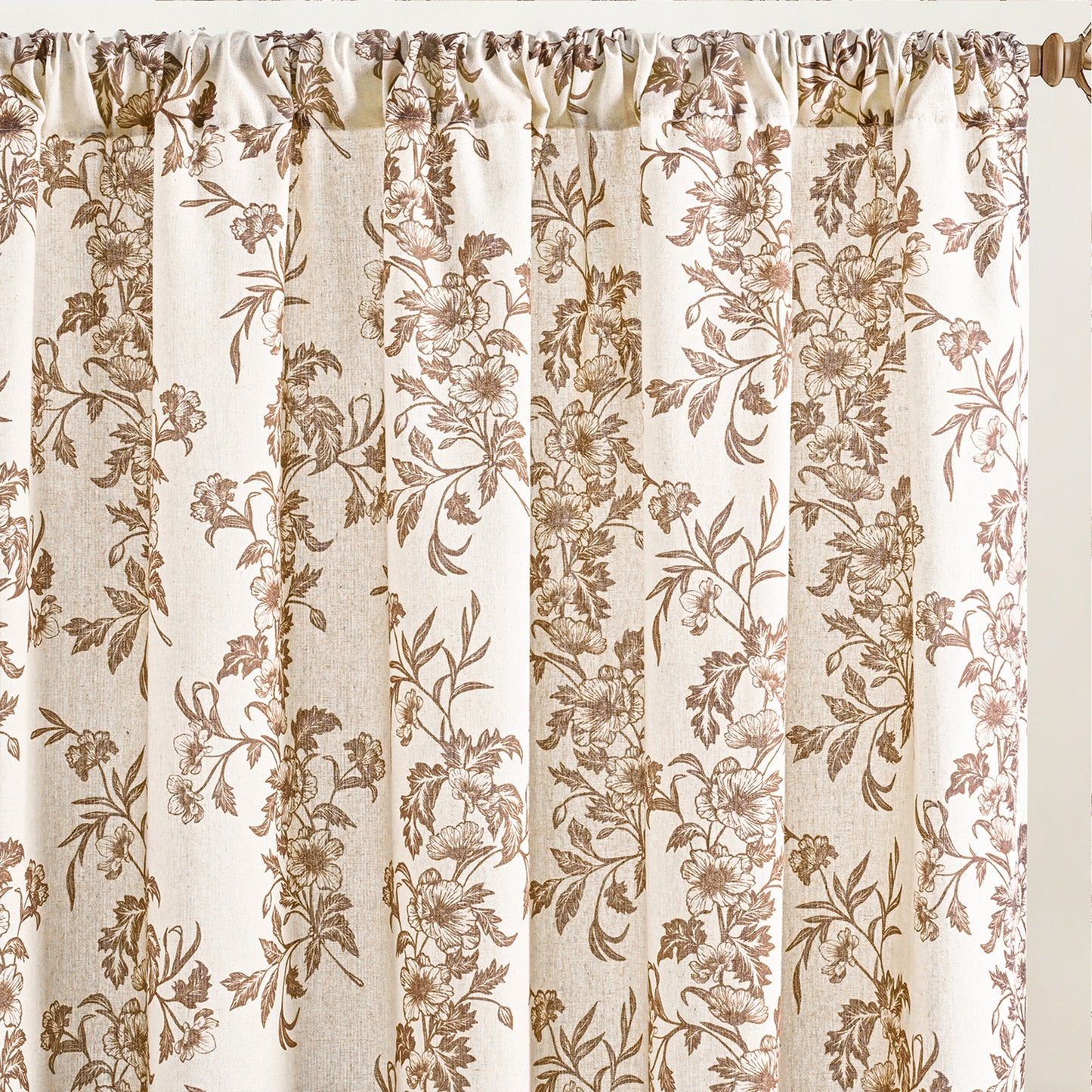 Alishomtll Floral Curtains for Living Room Farmhouse Country Linen Curtains Light Filtering Window Drapes,Brown ,52"x63", 2 Panels
