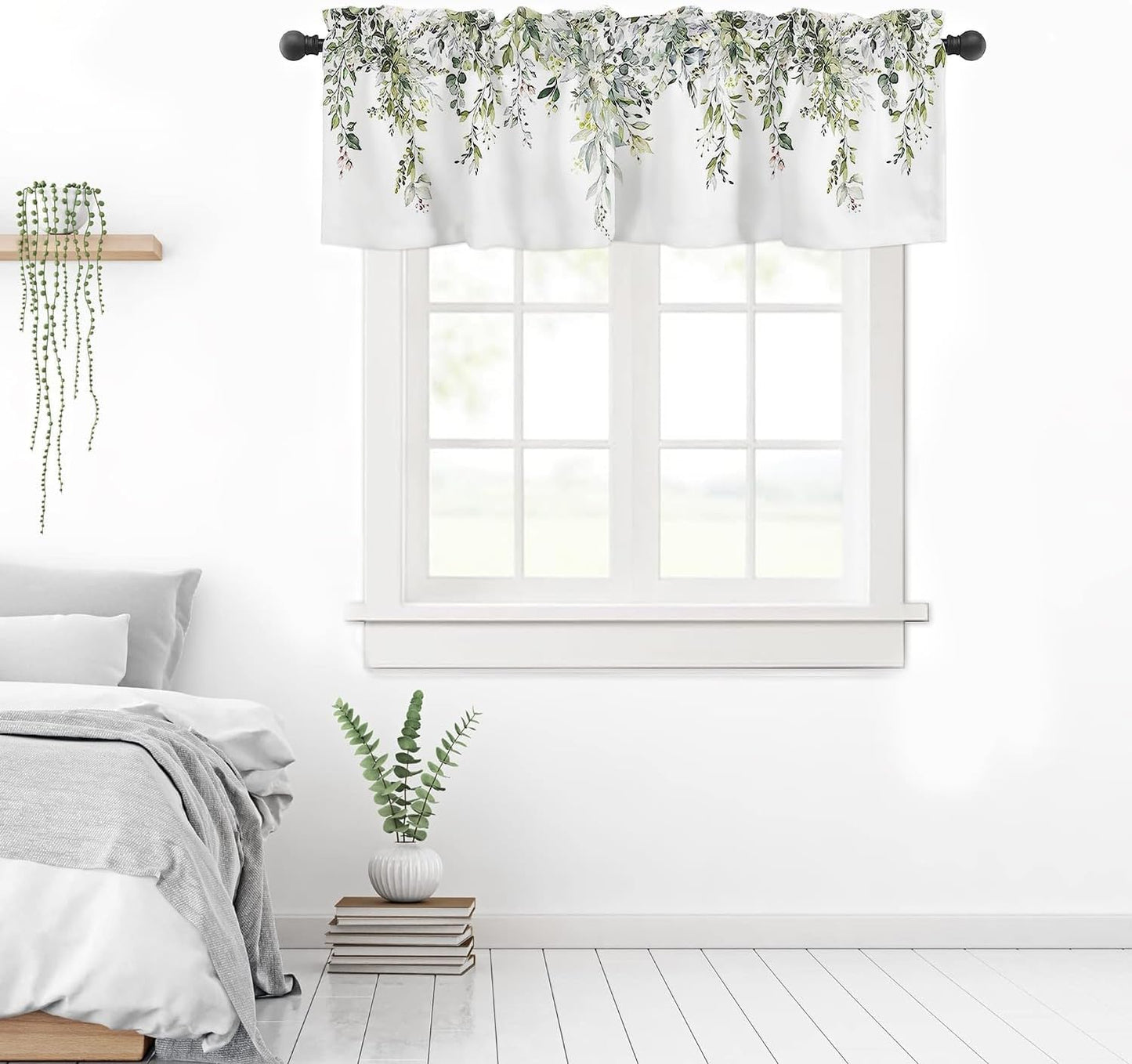 Alishomtll Green Valance Curtains for Living Room Bedroom Kitchen Windows Watercolor Floral Print ,52 x 18 inch,Rod Pocket