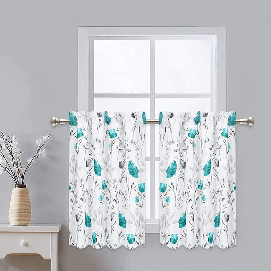 Alishomtll Kitchen Curtains Floral Watercolor Print Tier Curtains Light Filtering Rod Pocket Small Window Curtain Sets,2 Panels