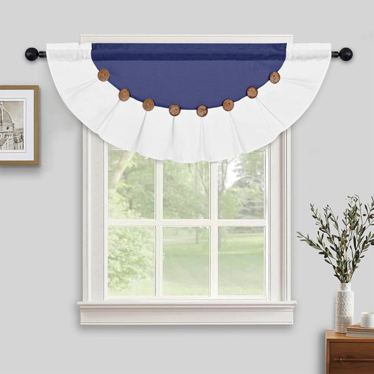 Alishomtll Linen Valance Farmhouse Boho Button Kitchen Curtains ,Rod Pocket,18"L x 52"W, Blue White