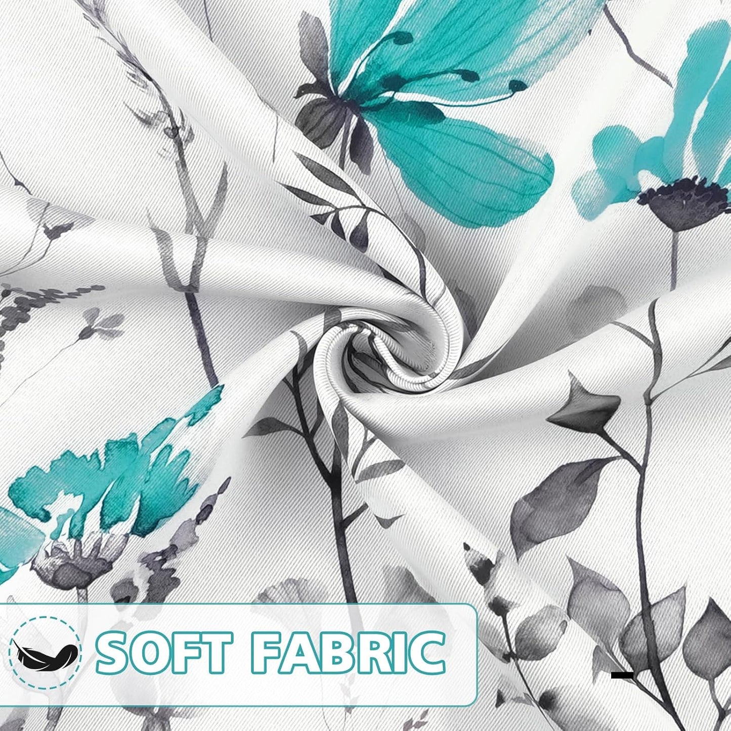 Alishomtll Teal Floral Blackout Curtains for Living Room Bedroom Energy Efficient Thermal Insulated Grommet Window Drapes, 52"x 63",Set of 2