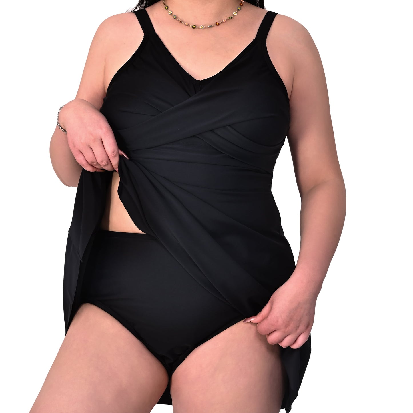 MecTo Women's Plus Size 2 Piece Swim Dress Tankini Set Tummy Control High Waist Bathing Suit with Shorts Full Coverage Swimwear for Curvy Women