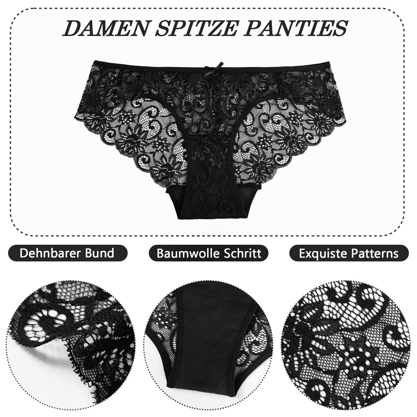 Sunm Boutique Lace Panties Cotton Underwear for Women Plus Size Cheeky Panties for Women Hipster 6 pack