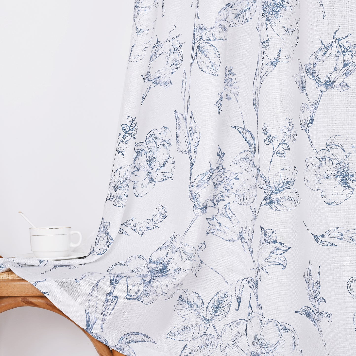 Alishomtll Blue Floral Curtains Linen Farmhouse Curtains for Living Room 63 inch Country Curtains Grommet Top Semi Sheer Curtains Light Filtering ,2 Panels