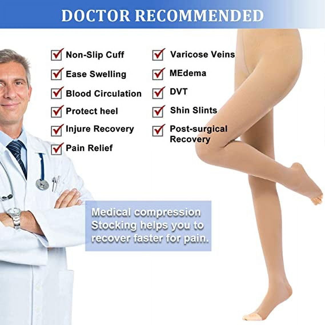 1 Pair Wukang Medical Compression Pantyhose 20-32mmHg Beige M Size Nylon Compression Stockings for Women & Men