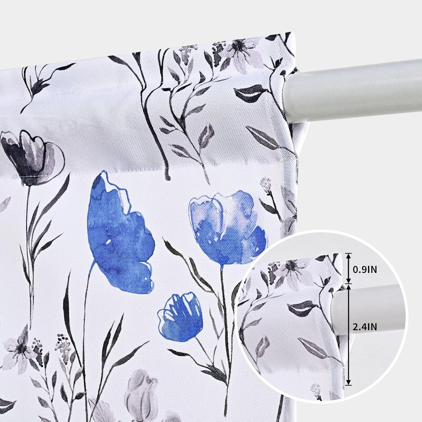 Alishomtll Kitchen Curtains Valances Swags for Windows Blue Floral Printed Window Drapes,61" W x 36" L,Rod Pocket