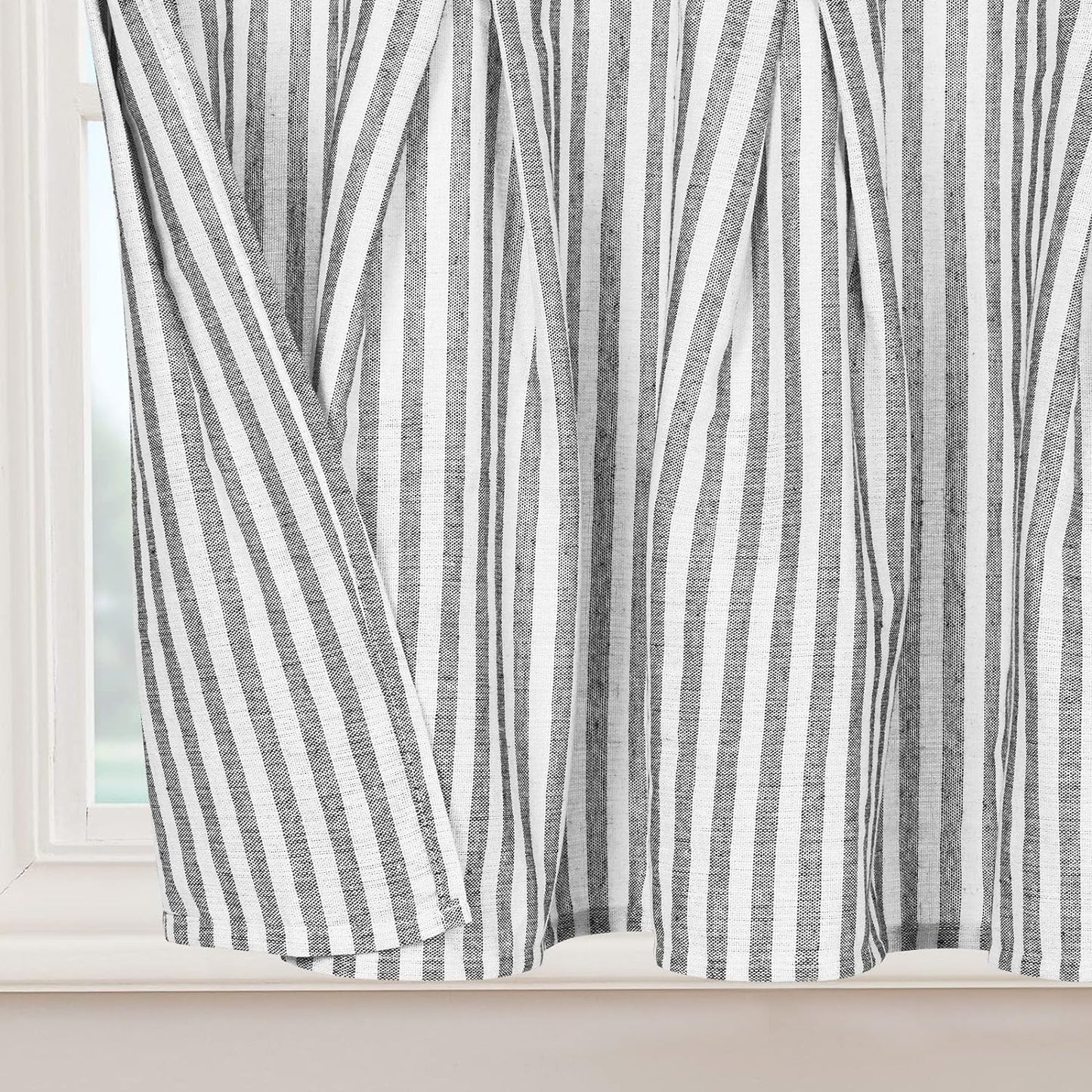 Alishomtll Stripe Kitchen Curtains 8 Button Linen Cotton Window Curtains Sets 36 Inches Long ,Rod Pocket