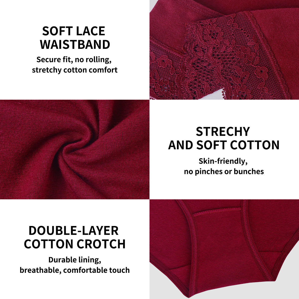 MecTo Womens Cotton Underwear Bikini Panties Lace Hipster French Cut Ladies Panties Soft Stretch Briefs 4-Pack