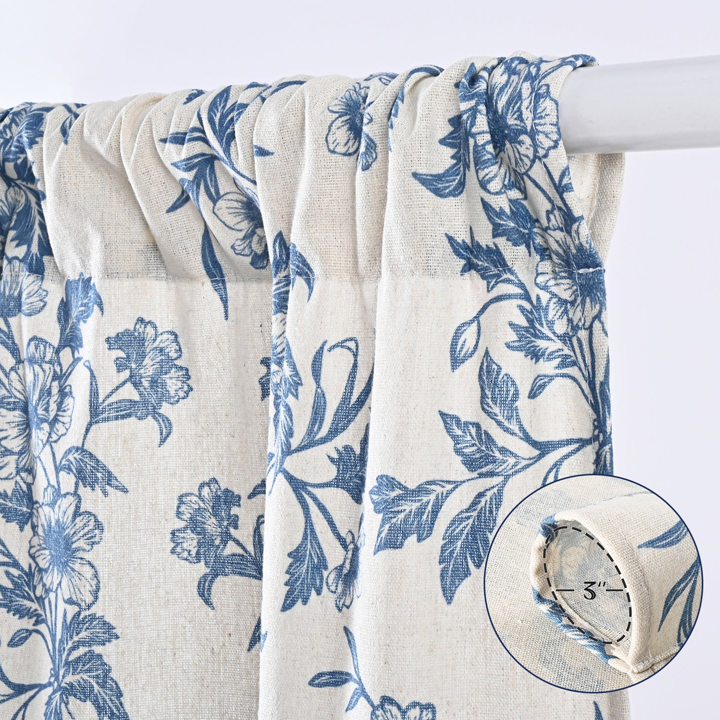Alishomtll Floral Curtains for Living Room Farmhouse Country Linen Curtains Light Filtering Window Drapes,Blue ,52"x84", 2 Panels