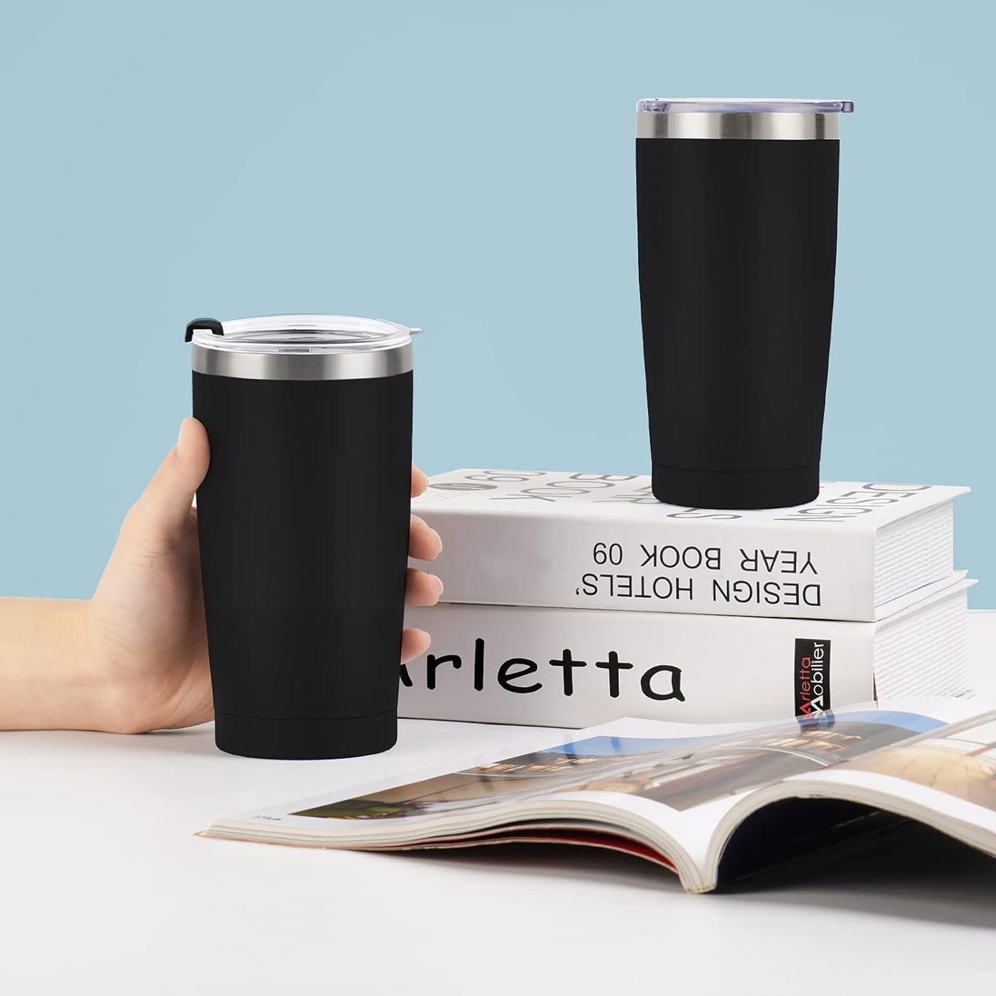 Gingprous 20 Oz Stainless Steel Travel Tumblers with Lids Straws, Vacuum Insulated Tumblers(1/2 Pc)